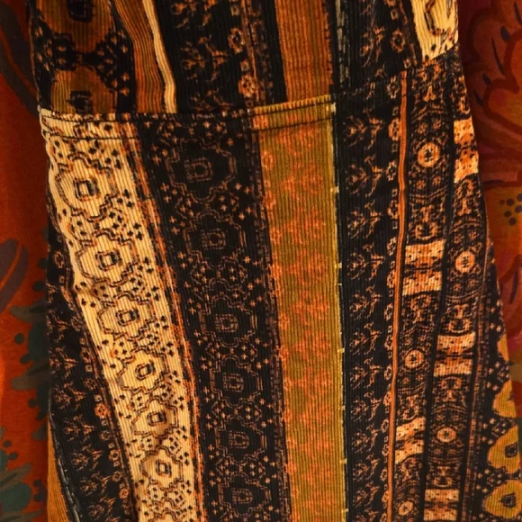 Free People Black & Mustard Patterned Flare Pants - Corduroy - Picture 4 of 6